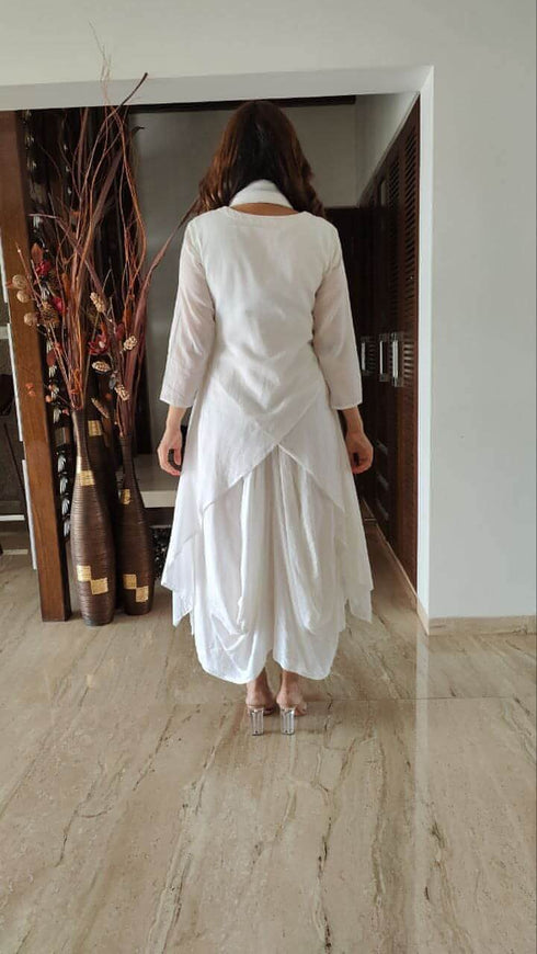 White Drape Dress with Scarf